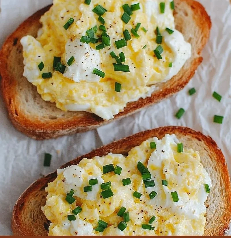 Delicious creamy ricotta egg toast topped with herbs and spices.