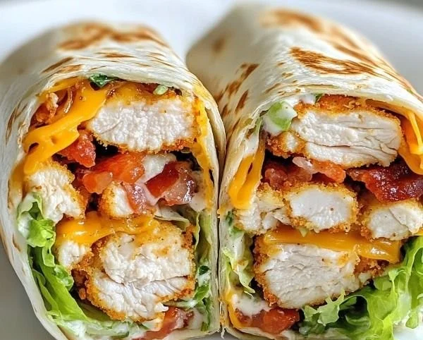 Crispy Chicken Bacon Ranch Wrap with fresh ingredients and a tasty dressing