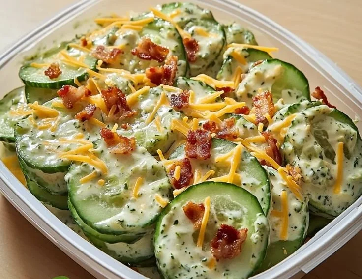 Crispy cucumber snack with creamy avocado ranch dip