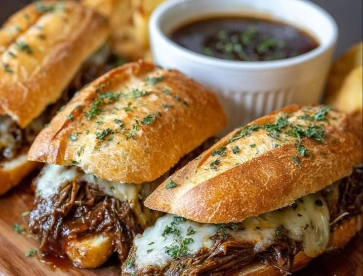 Delicious Crockpot French Dip Sandwiches ready to serve