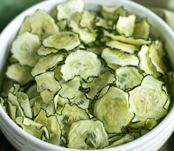 Cucumber chips with salt and vinegar flavor in a bowl