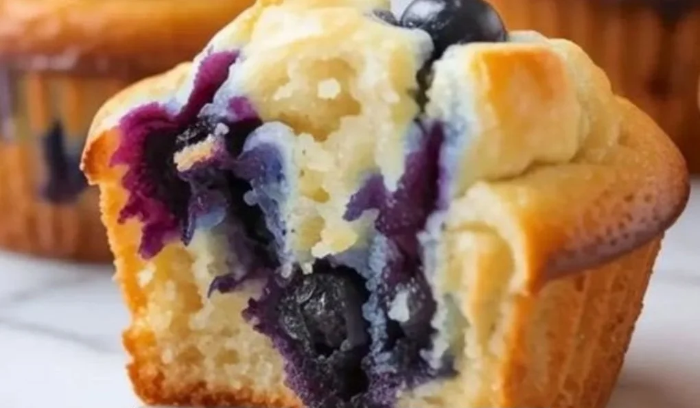 Delicious blueberry muffins baked with sour cream for a moist texture