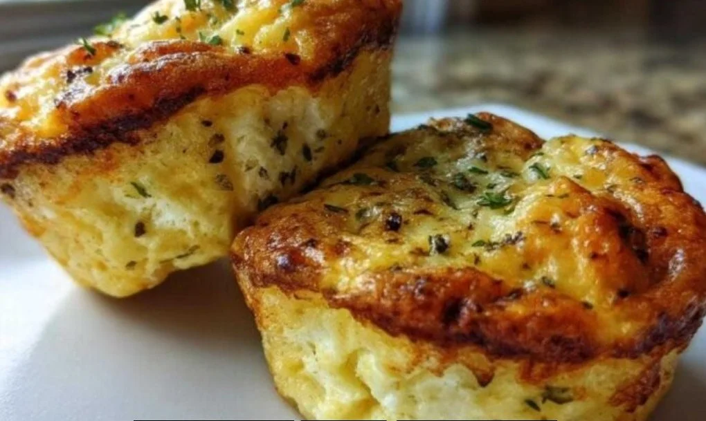 Delicious cottage cheese egg cups served on a plate with fresh herbs
