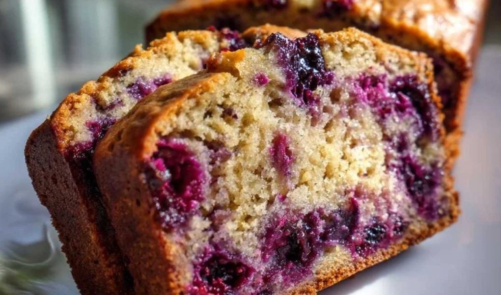 Deliciously moist blueberry banana bread ready to enjoy