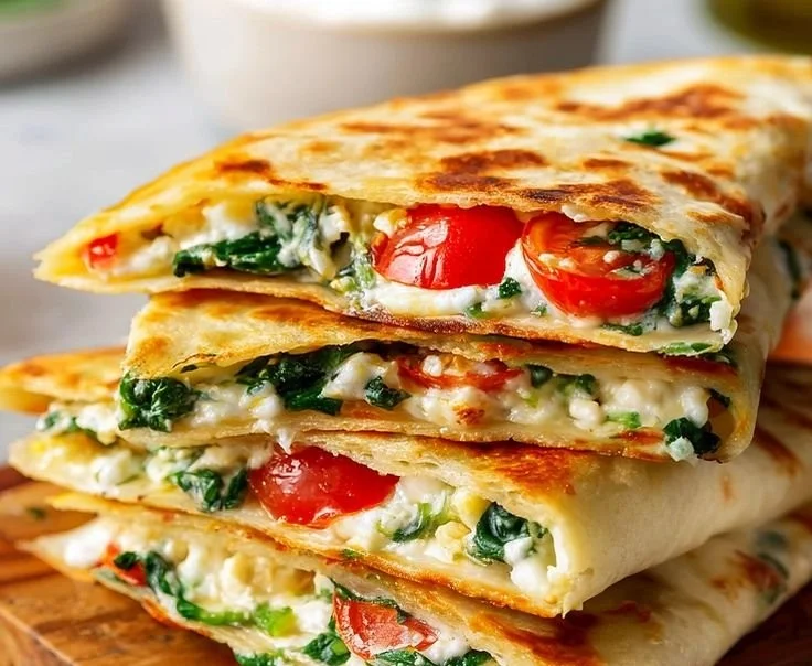 Easy and delicious Mediterranean Quesadilla loaded with fresh ingredients