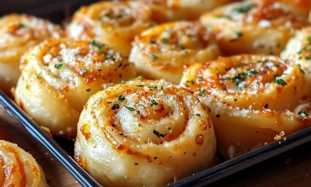 Delicious New York pizza rolls filled with mozzarella and brushed with garlic butter