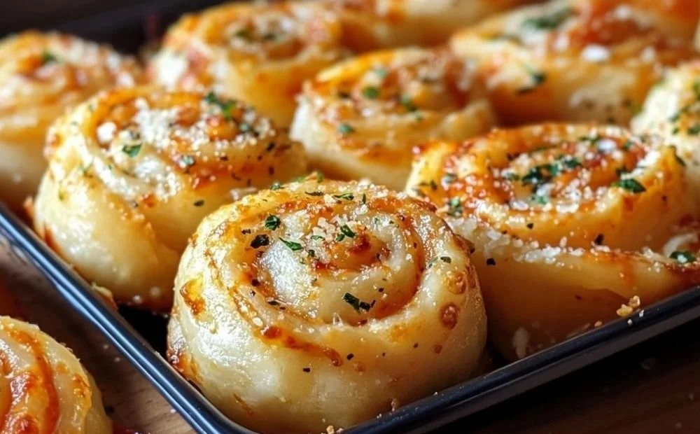Easy New York Pizza Rolls with mozzarella and garlic butter served on a plate