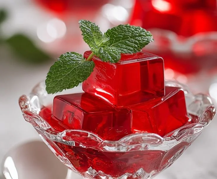 A colorful array of gelatin drinks served in clear glasses, garnished with fruits.