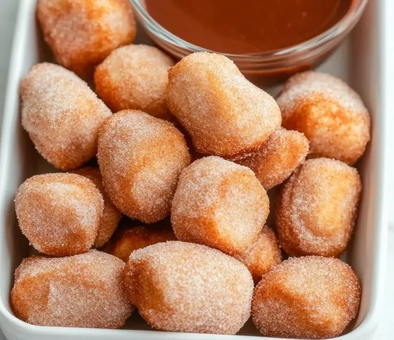 Healthy air fryer churro bites served on a plate with a cinnamon sugar coating