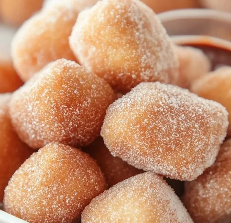 Healthy air fryer churro bites served on a plate with cinnamon sugar