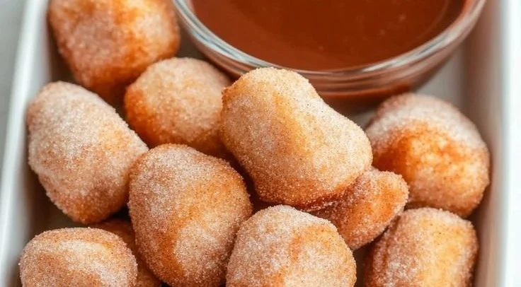 Healthy air fryer churro bites served on a plate with cinnamon sugar