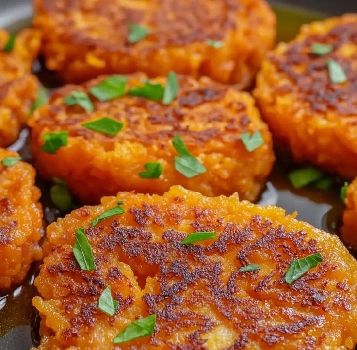Healthy sweet potato hash browns served on a plate with fresh herbs