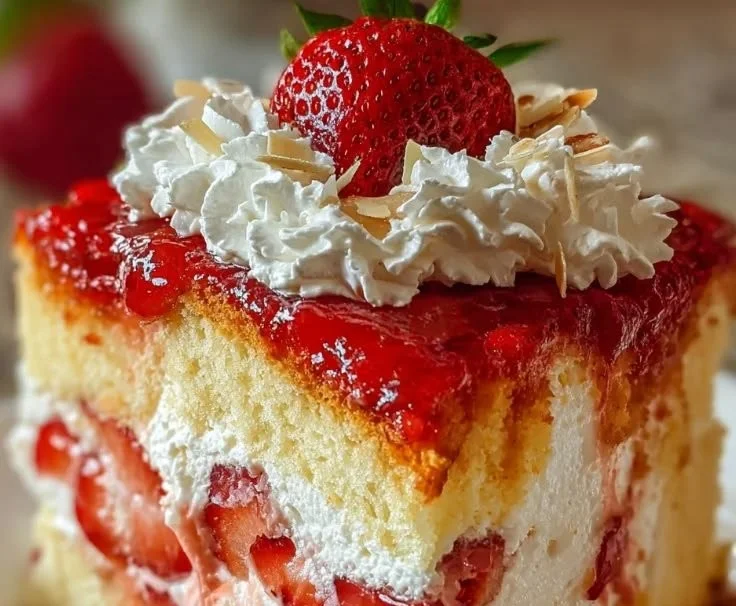 Delicious slice of Heaven on Earth Cake with cream and fruit layers