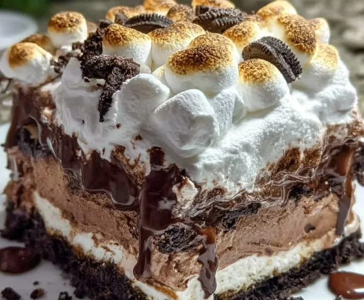 Delicious hot chocolate lasagna dessert layered with chocolate mousse and whipped cream.