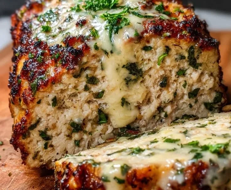 Juicy garlic parmesan chicken garnished with herbs