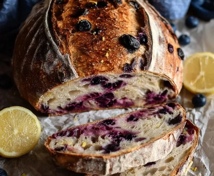 Lemon Blueberry Sourdough Bread fresh out of the oven