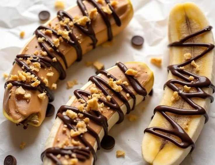 Low-calorie frozen banana snickers snack on a plate