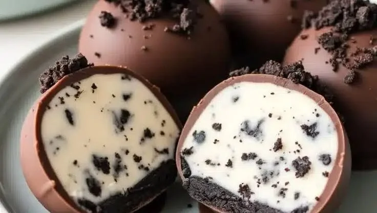Delicious no-bake cookies and cream cheesecake balls on a platter