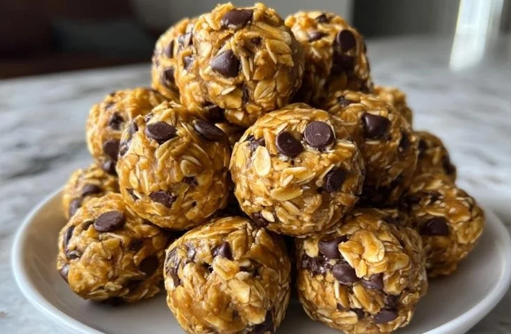 No-bake chocolate peanut butter protein balls ready to eat