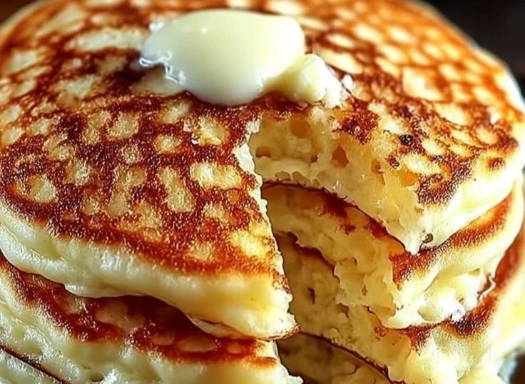 Delicious no-flour cottage cheese pancakes stacked on a breakfast plate