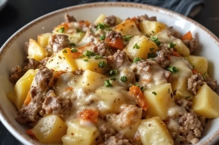 One-Pan Creamy Meat and Potato Skillet - Quick 30-Minute Meal