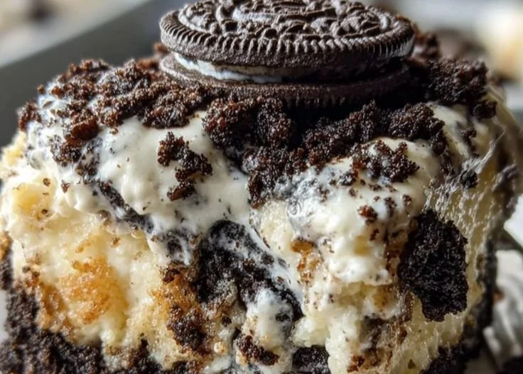 Delicious Oreo Dump Cake served on a plate