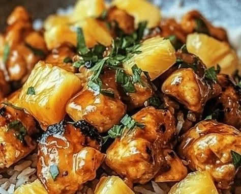 Delicious Pineapple Chicken and Rice dish served on a plate