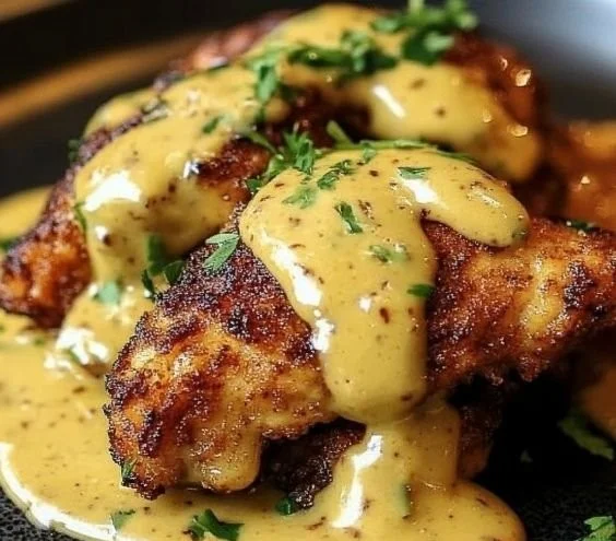 Delicious pretzel chicken served with dipping sauce