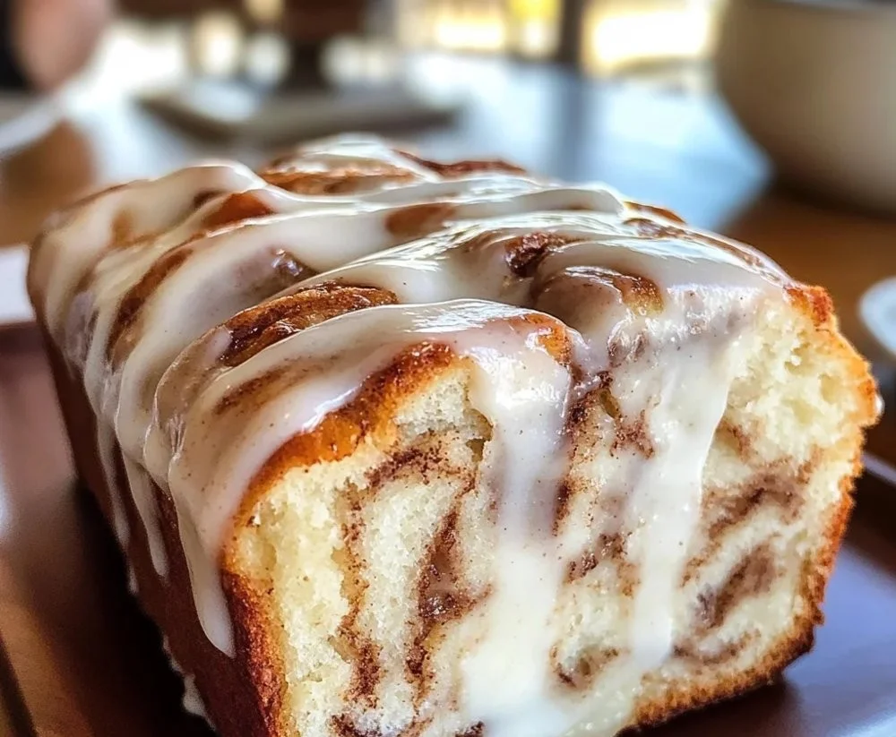 Freshly baked copycat Dollywood cinnamon bread with a sugary glaze.