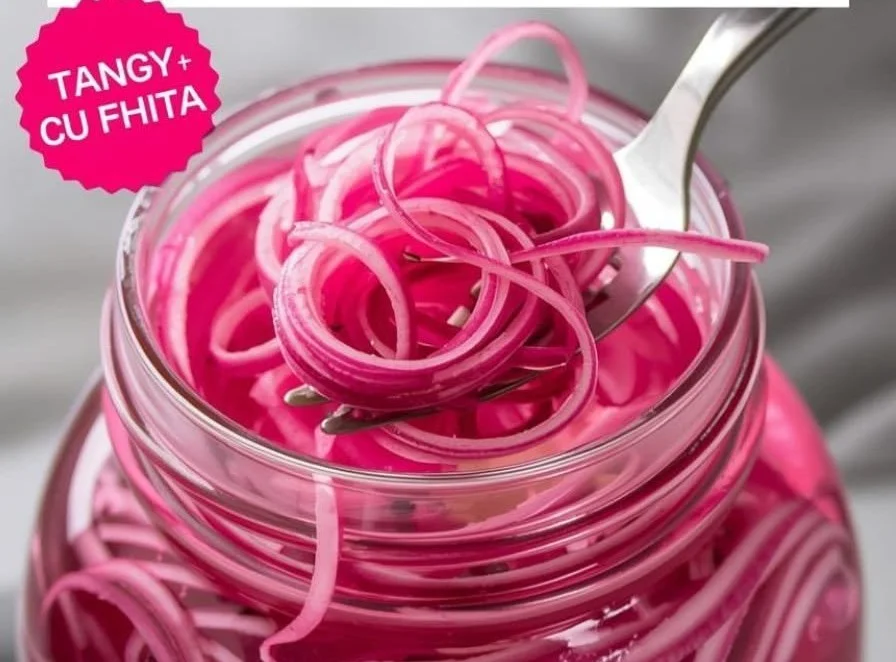 Quick pickled red onions in a jar ready for serving
