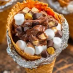 Delicious Reese's Campfire Cones served at a campfire