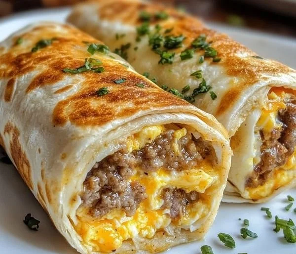 Sausage egg and cheese breakfast roll-ups on a plate