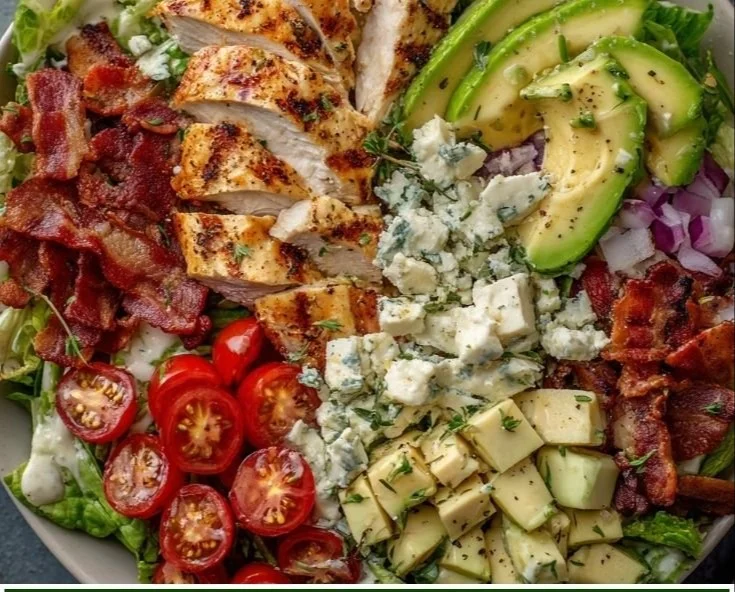 Fresh BLT Chicken Salad with crispy bacon, lettuce, tomatoes, and chicken.