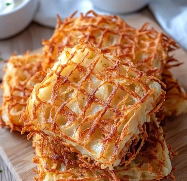 Savory hashbrown chaffles served with dipping sauce
