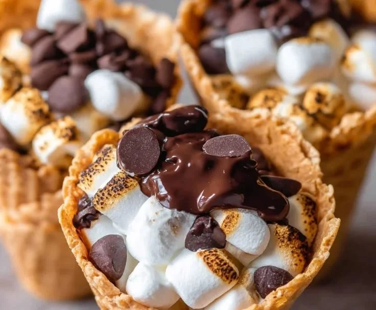 Delicious S'Mores Cones filled with chocolate and marshmallows