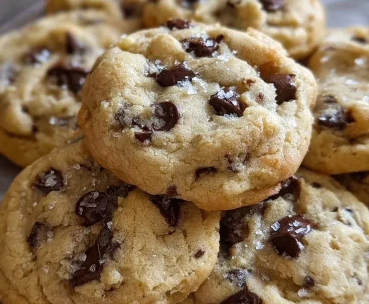 Freshly baked sourdough chocolate chip cookies on a cooling rack.