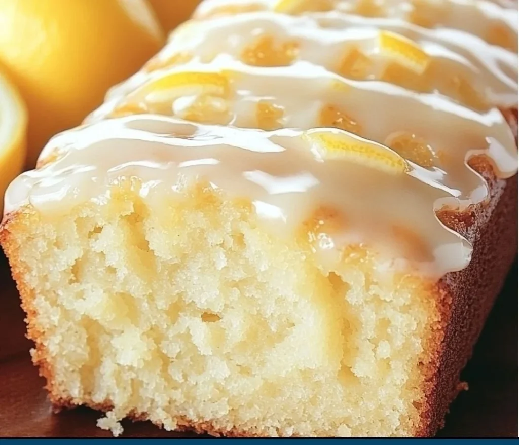 Starbucks copycat lemon loaf cake with glaze and lemon slices