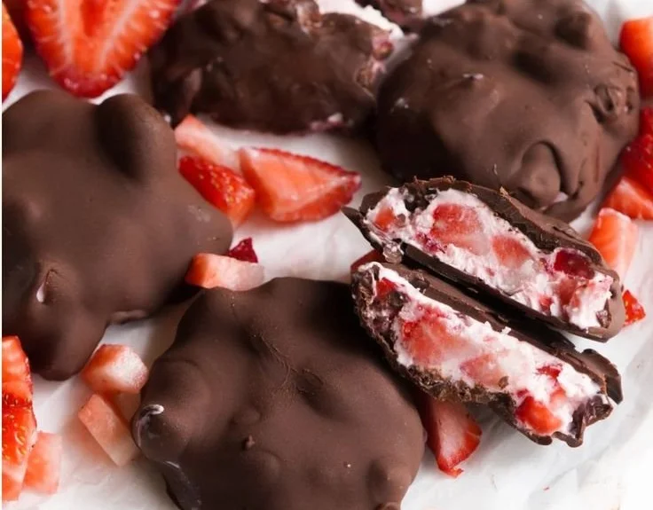 Strawberry yogurt chocolate clusters ready to be enjoyed