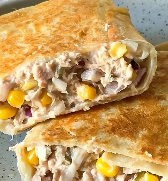 Delicious Tuna Melt Wrap with creamy tuna salad and melted cheese