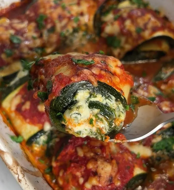 Delicious Zucchini Rollatini with ricotta and marinara sauce