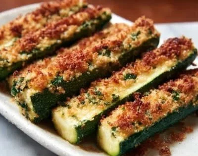 Delicious baked zucchini fries served on a plate