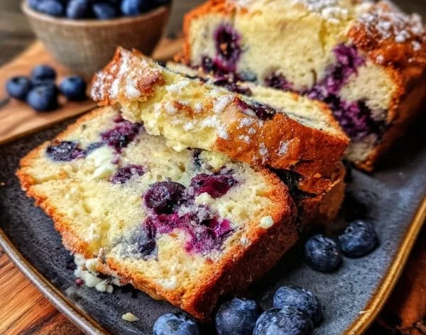Delicious Blueberry Cream Cheese Bread fresh out of the oven.