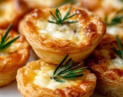 Brie and Jam Puff Pastry Bites served on a platter