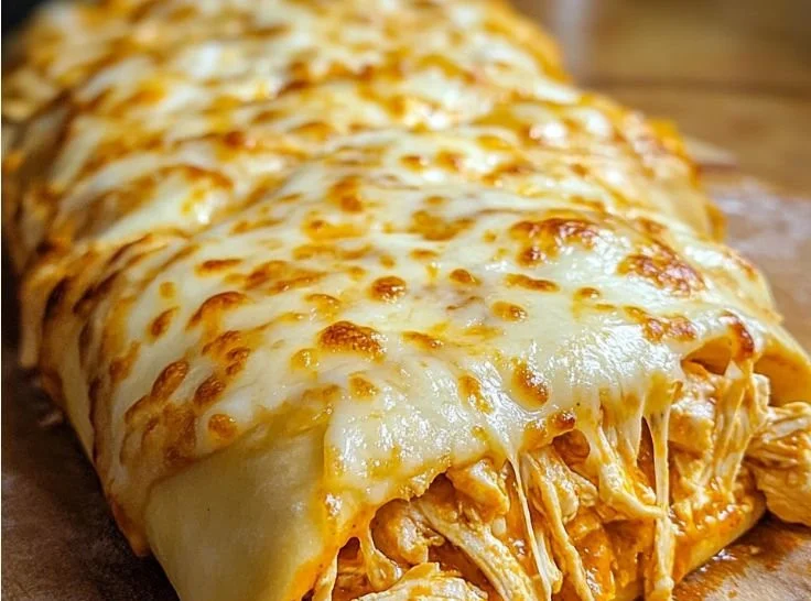 A mouthwatering Buffalo Chicken Cheese Bake topped with melted cheese and spices.