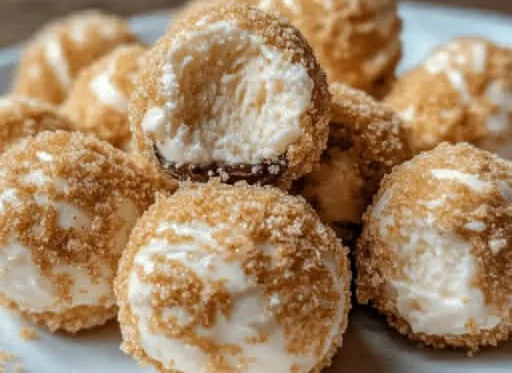 Homemade cheesecake protein balls on a plate, a healthy snack option.