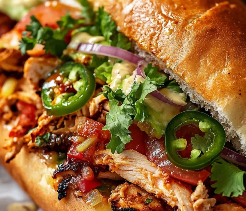 Homemade Chicken Torta sandwich ready to serve with fresh ingredients