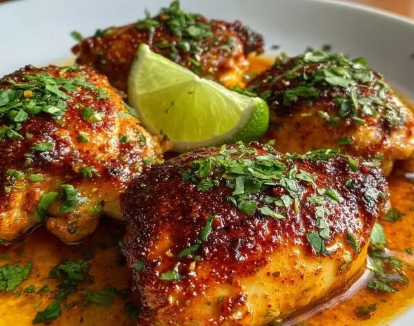 Juicy grilled Chili Lime Chicken garnished with lime slices