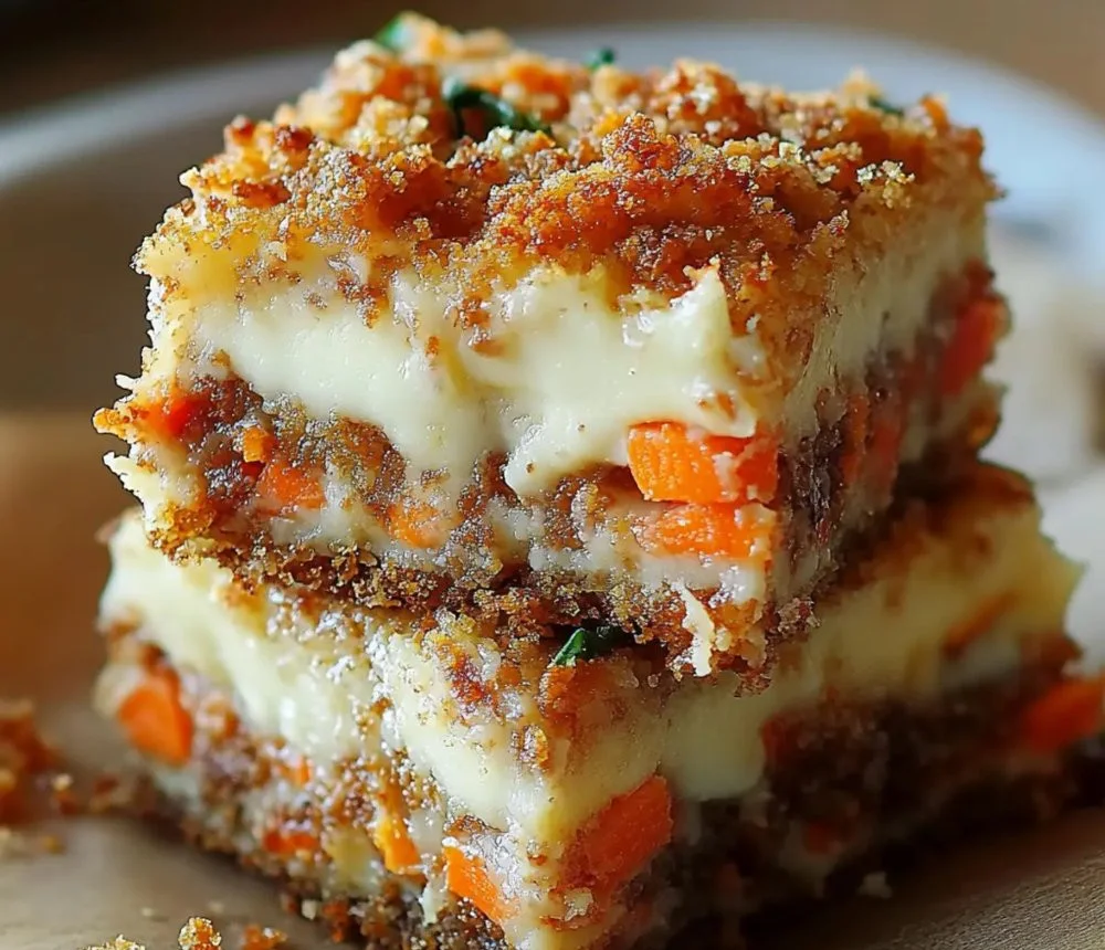 Delicious cream cheese bars inspired by classic carrot cake flavors
