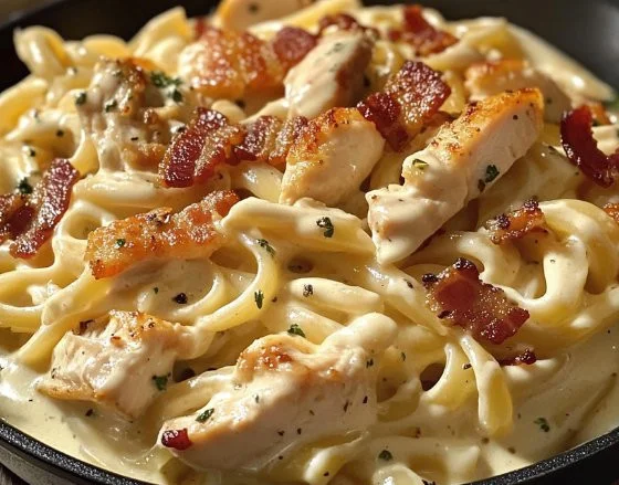 Creamy Chicken Bacon Ranch Pasta served in a bowl with fresh herbs