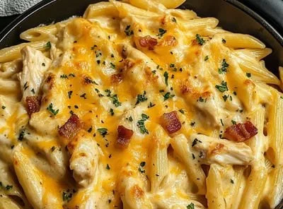 Creamy Crack Chicken Penne served in a bowl, ready to enjoy.
